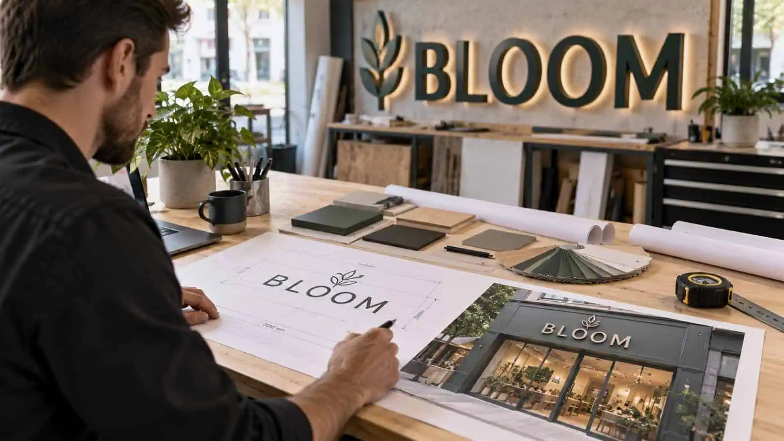 Un projet d’enseigne étudié sur plan : logo, dimensions et photo du lieu
